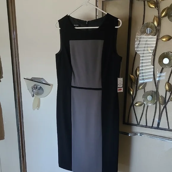 Nine West Womens Colorblock Lined Wear to Work Dress Gray 8